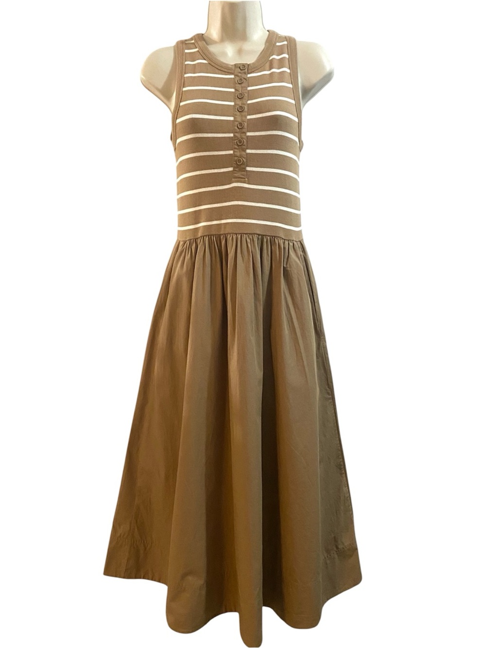 ME + EM Striped Maxi Dress 6 Brown White Fit Flare Coastal French Girl Vacation - Picture 7 of 16